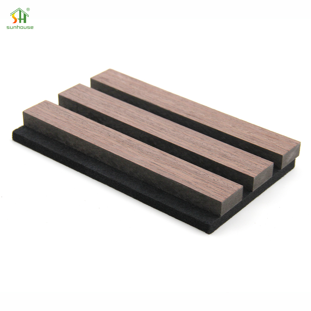 High Quality Class a Fire Rating Acoustic Wall Panel Sunhouse Pet Felt Slatted Wooden Panel for Modern Living Room Design