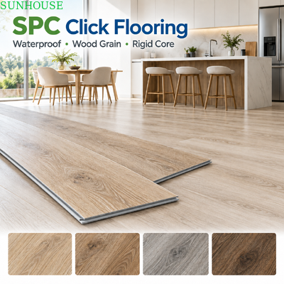 سعر جيد 4mm 5mm 6mm SPC Click Flooring القلب الصلب الخيارات في سمك اللوحات الفينيلية للمشاريع السكنية والتجارية متصل